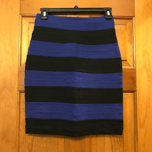 Express Black & Blue Striped Bandage Skirt - Picture 1 of 4